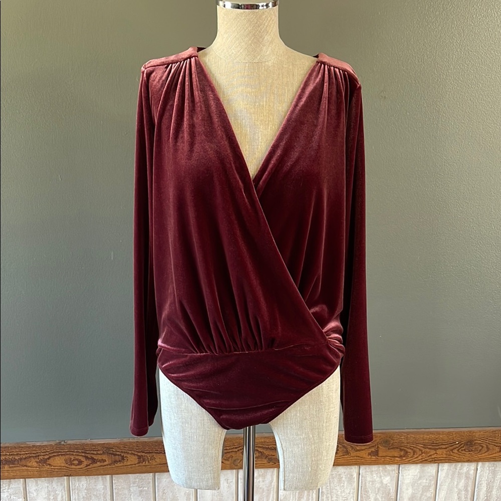 Express Burgundy Velvet Bodysuit